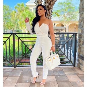 WHITE-WOMENS One Shoulder Pant Blazer Set